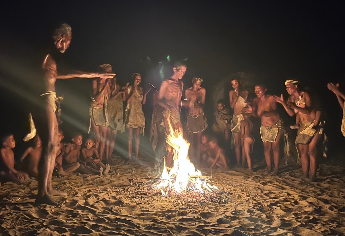 San Bushmen fire ceremony at night
